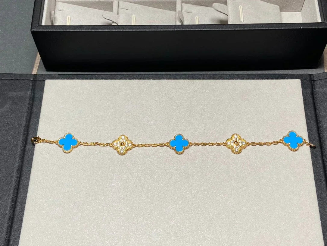 [⭐Aura] CLOVER 5 MOTIF BLUE AGATE BRACELET COLLECTION