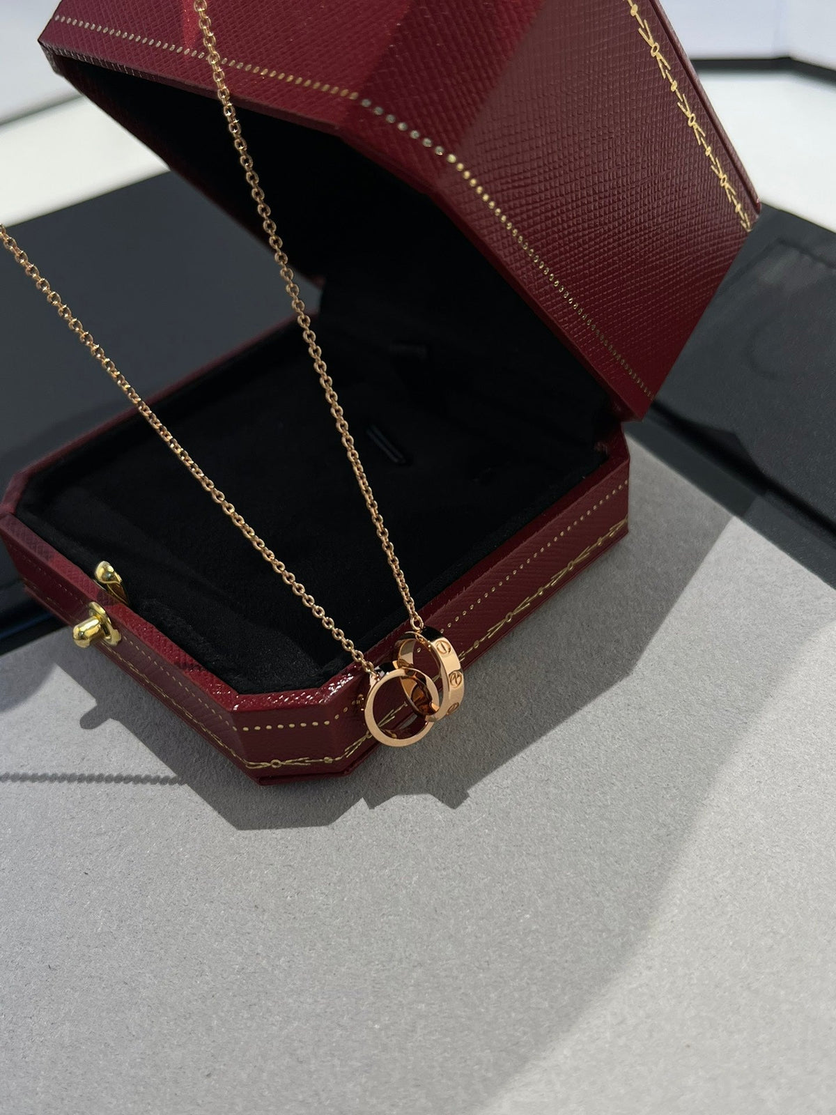 [⭐Aura]LOVE NECKLACE DOUBLE RING PINK GOLD