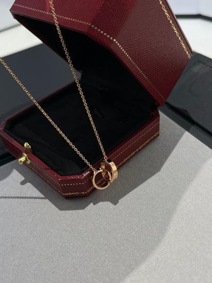 [⭐Aura]LOVE NECKLACE DOUBLE RING PINK GOLD