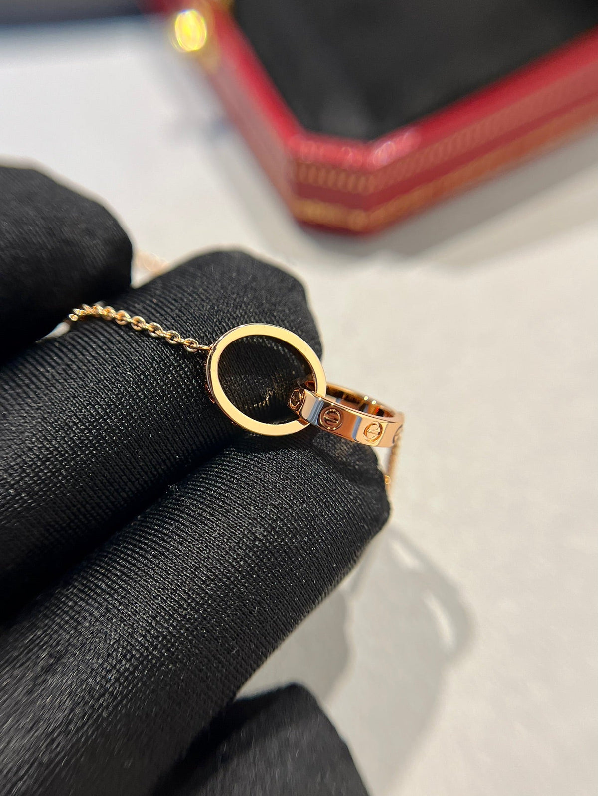 [⭐Aura]LOVE NECKLACE DOUBLE RING PINK GOLD