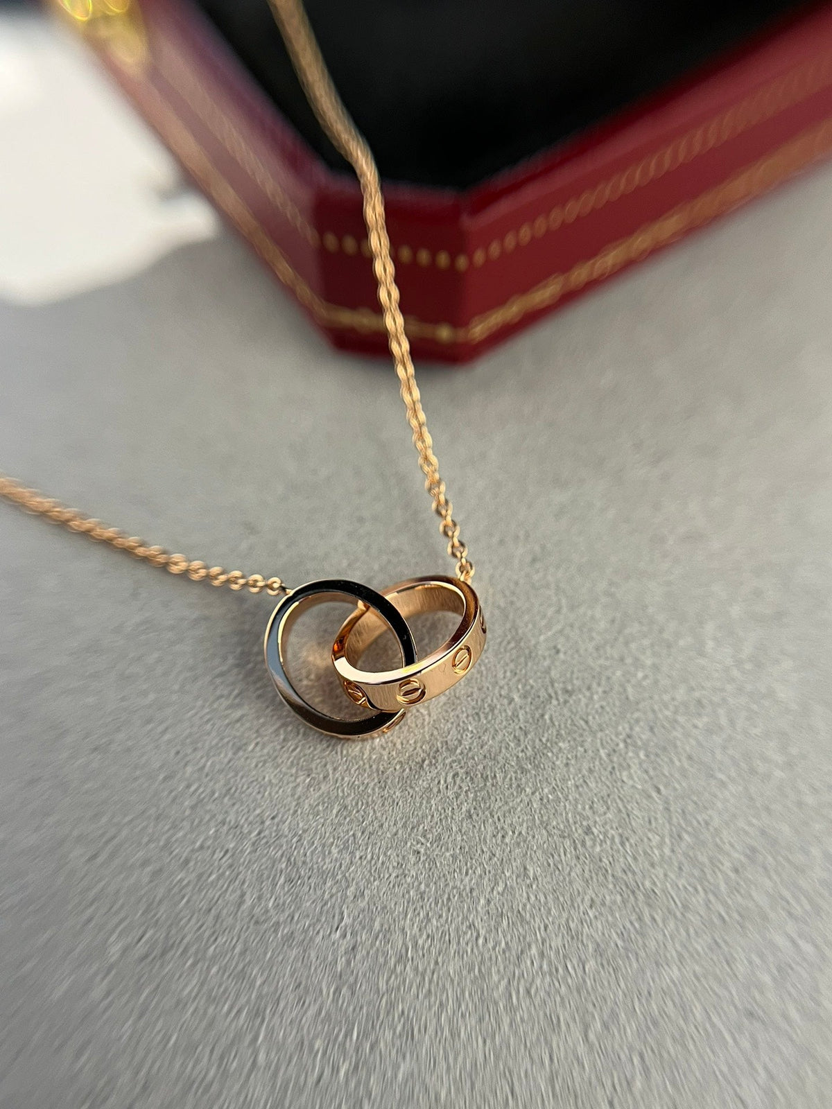 [⭐Aura]LOVE NECKLACE DOUBLE RING PINK GOLD