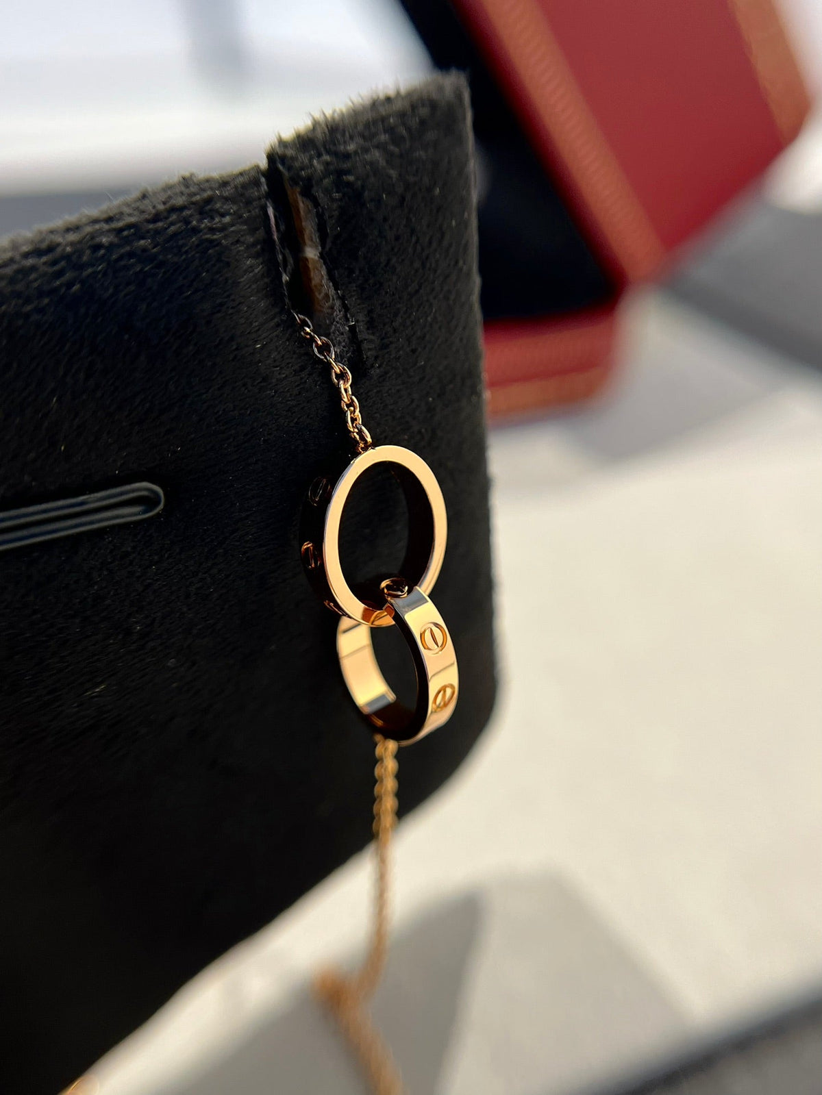 [⭐Aura]LOVE NECKLACE DOUBLE RING PINK GOLD