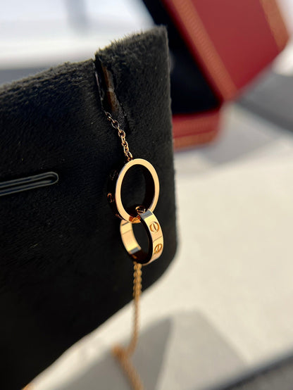 [⭐Aura]LOVE NECKLACE DOUBLE RING PINK GOLD