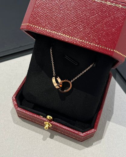 [⭐Aura]LOVE NECKLACE DOUBLE RING PINK GOLD