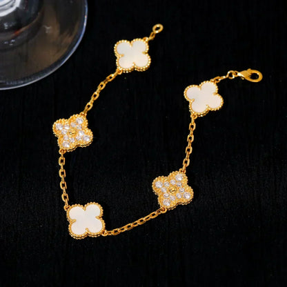 [⭐Aura]CLOVER WHITE PEARL MOP 5 MOTIF BRACELET COLLECTION