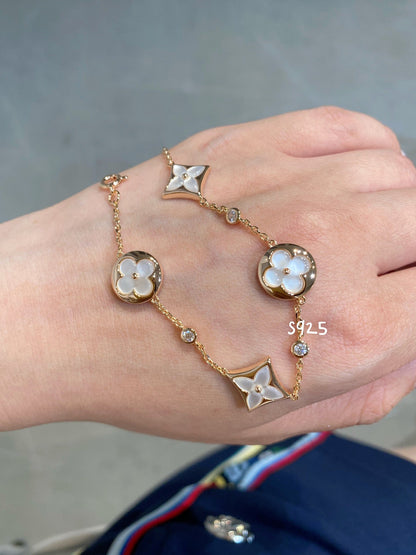 [⭐Aura]STAR AND SUN 4 MOTIF WHITE MOP PINK GOLD BRACELET