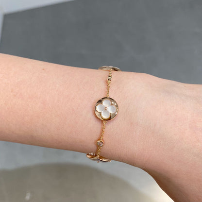 [⭐Aura]STAR AND SUN 4 MOTIF WHITE MOP PINK GOLD BRACELET