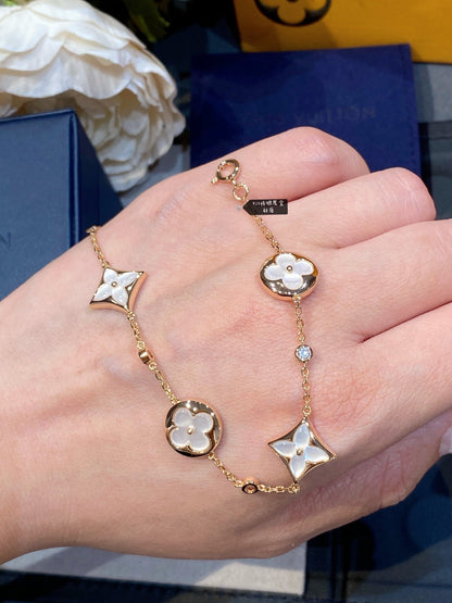 [⭐Aura]STAR AND SUN 4 MOTIF WHITE MOP PINK GOLD BRACELET