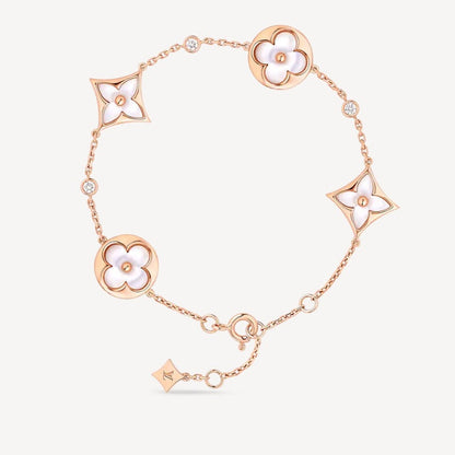 [⭐Aura]STAR AND SUN 4 MOTIF WHITE MOP PINK GOLD BRACELET