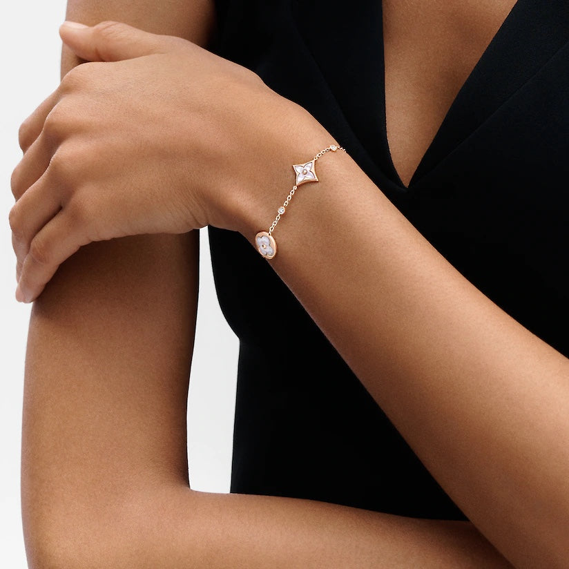 [⭐Aura]STAR AND SUN 4 MOTIF WHITE MOP PINK GOLD BRACELET