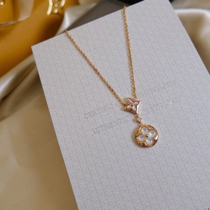 [⭐Aura]STAR AND SUN WHITE MOP 2 MOTIF PINK GOLD NECKLACE