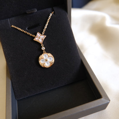 [⭐Aura]STAR AND SUN WHITE MOP 2 MOTIF PINK GOLD NECKLACE
