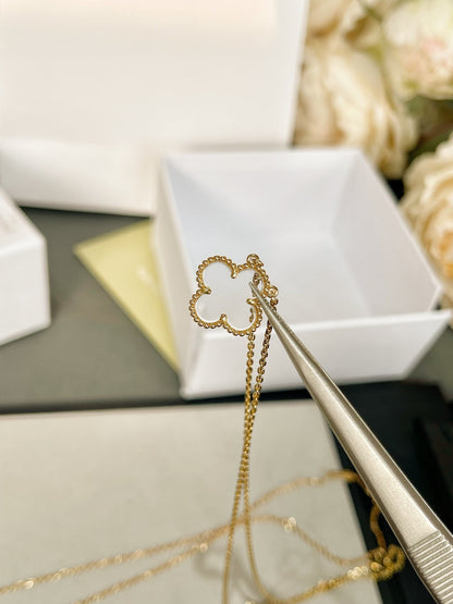 [⭐Aura]CLOVER ROCK CRYSTAL ROSE GOLD NECKLACE