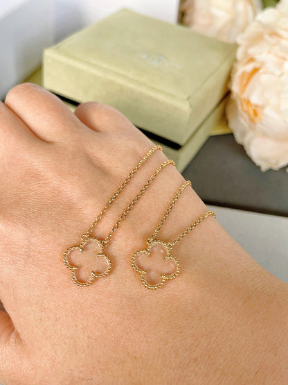 [⭐Aura]CLOVER ROCK CRYSTAL ROSE GOLD NECKLACE