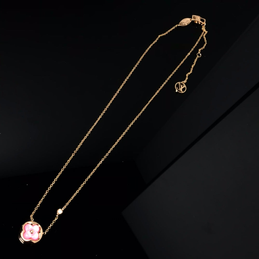 [⭐Aura]COLOR BLOSSOM PINK MOP SUN GOLD NECKLACE