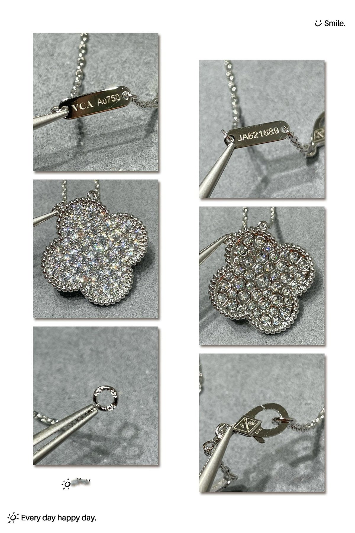 [⭐Aura]CLOVER 25MM LARGE PENDANT DIAMOND PAVED SILVER NECKLACE
