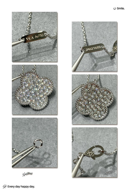 [⭐Aura]CLOVER 25MM LARGE PENDANT DIAMOND PAVED SILVER NECKLACE