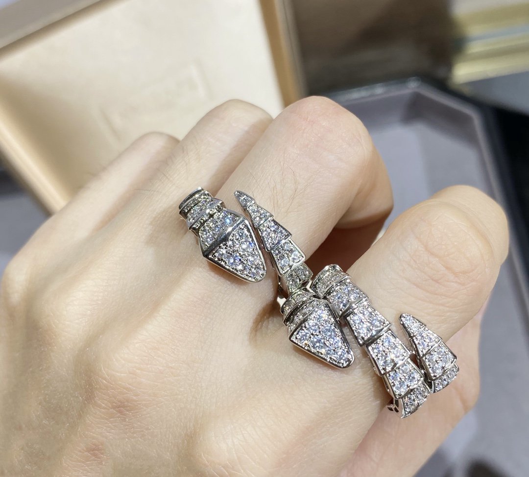 [⭐Aura]SERPENTI LARGE RING SILVER DIAMOND PAVED
