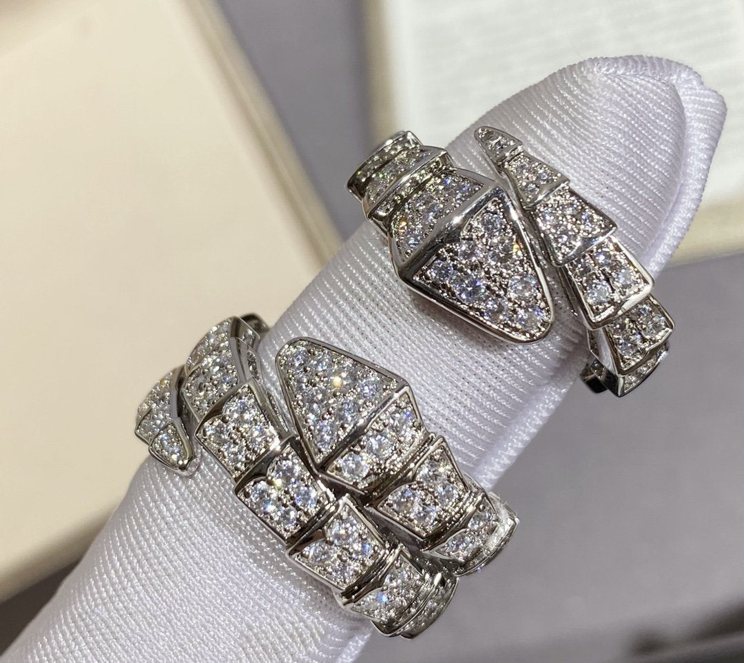 [⭐Aura]SERPENTI LARGE RING SILVER DIAMOND PAVED