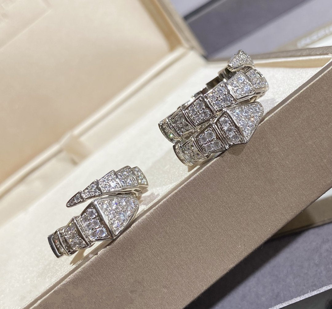 [⭐Aura]SERPENTI LARGE RING SILVER DIAMOND PAVED