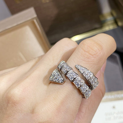 [⭐Aura]SERPENTI DOUBLE RING SILVER DIAMOND PAVED