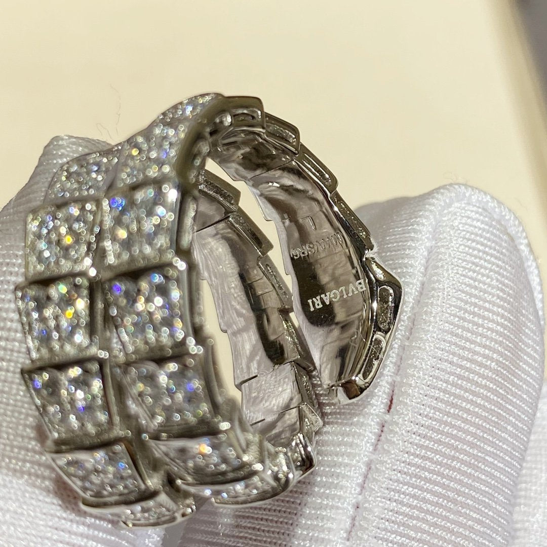 [⭐Aura]SERPENTI DOUBLE RING SILVER DIAMOND PAVED