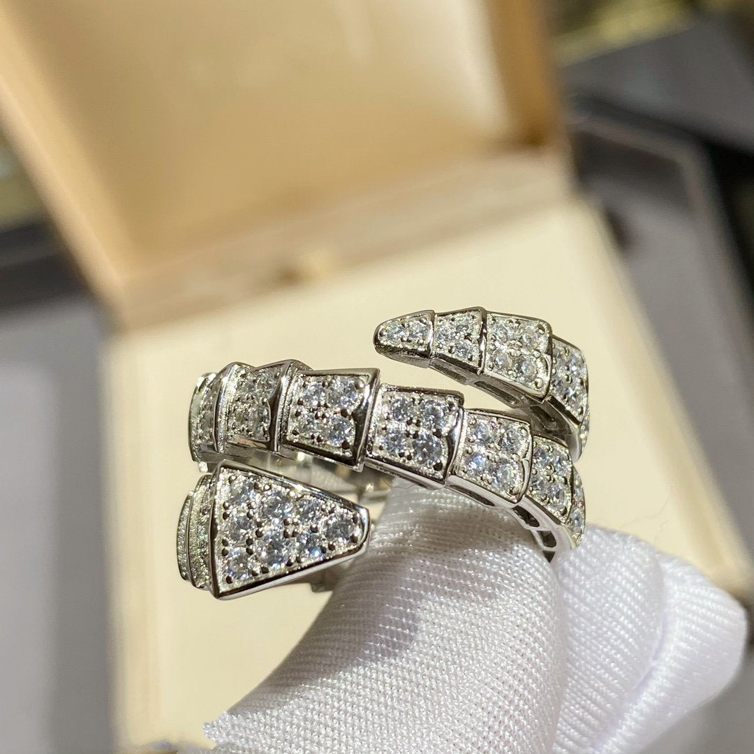 [⭐Aura]SERPENTI DOUBLE RING SILVER DIAMOND PAVED