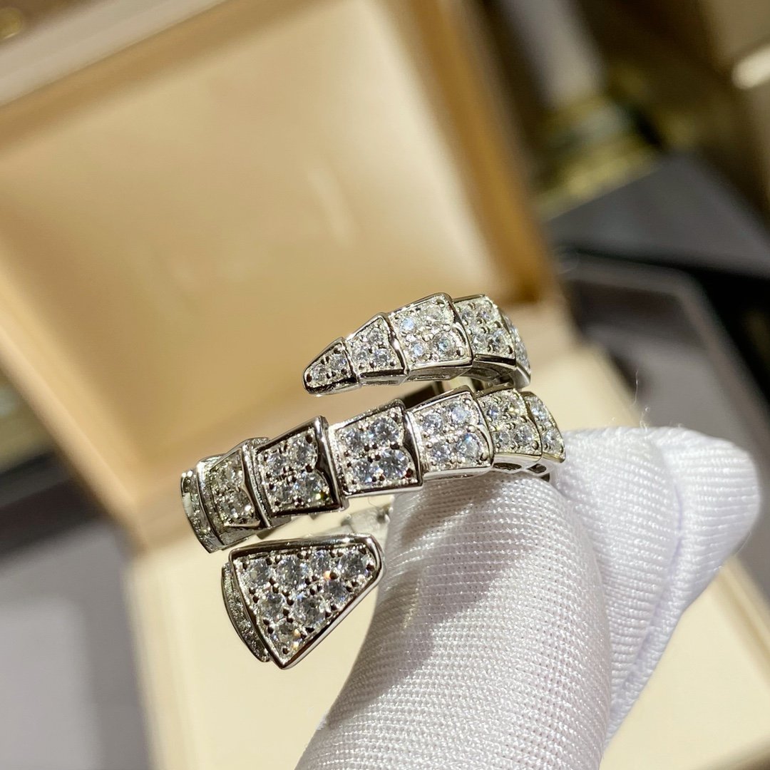 [⭐Aura]SERPENTI DOUBLE RING SILVER DIAMOND PAVED
