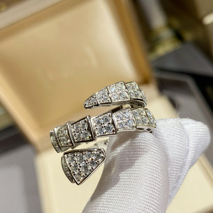 [⭐Aura]SERPENTI DOUBLE RING SILVER DIAMOND PAVED