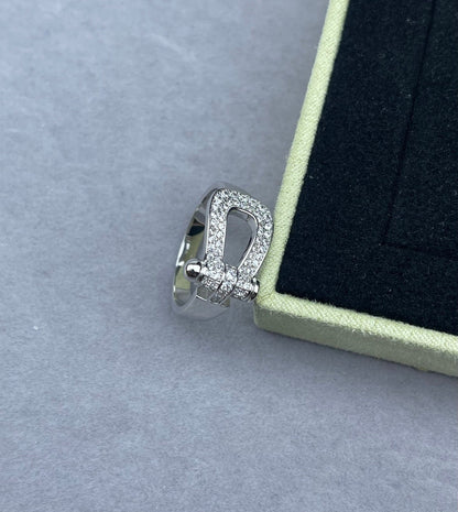 [⭐Aura]Wide Hoof-Shaped Diamond-Studded Ring