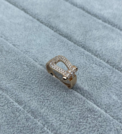 [⭐Aura]Wide Hoof-Shaped Diamond-Studded Ring
