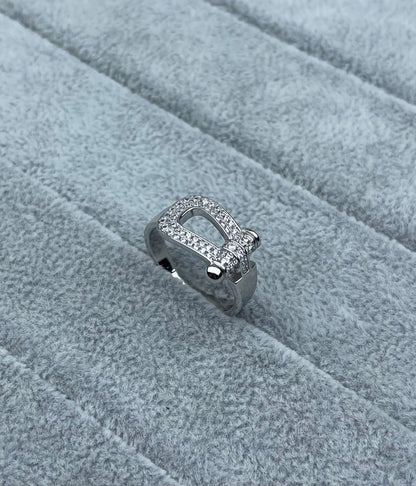 [⭐Aura]Wide Hoof-Shaped Diamond-Studded Ring