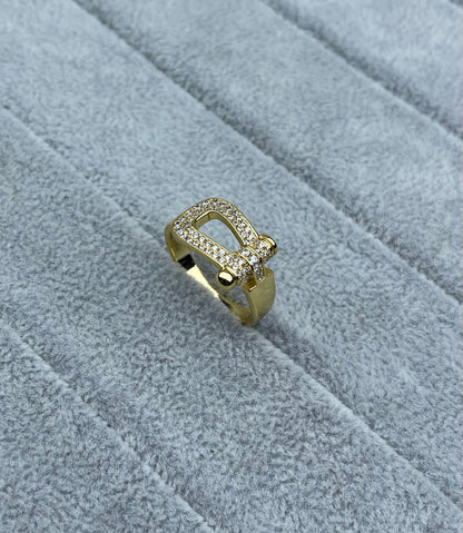 [⭐Aura]Wide Hoof-Shaped Diamond-Studded Ring
