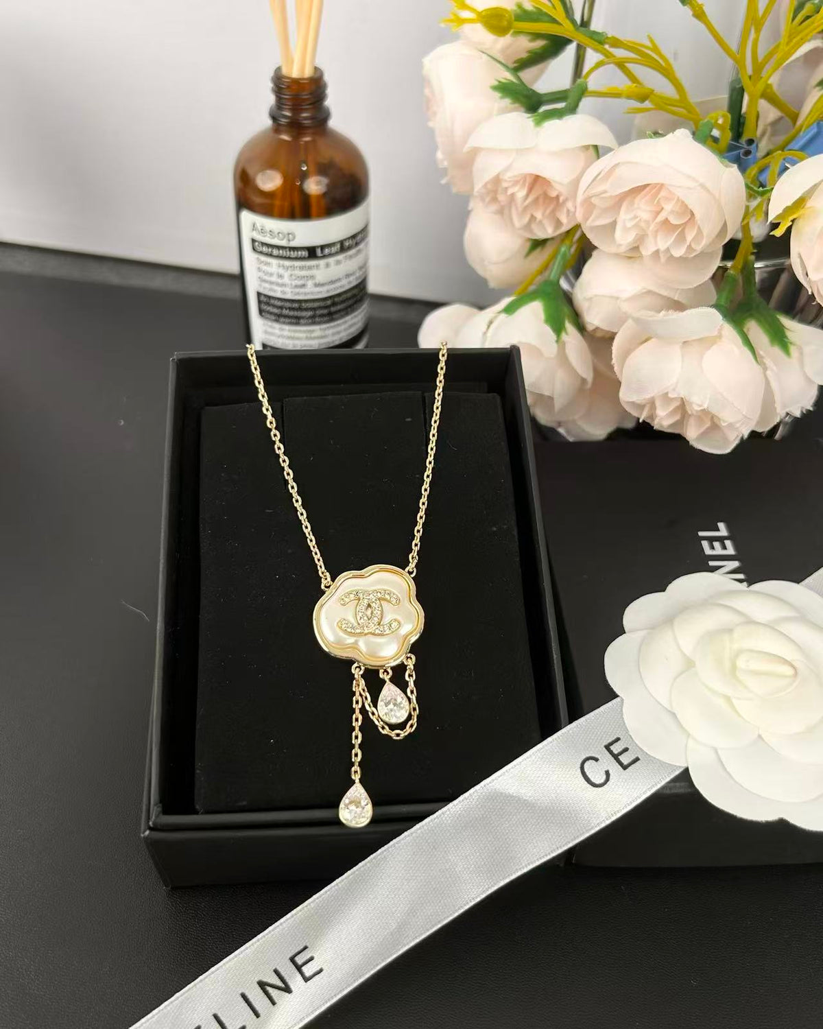 [⭐Aura]Cloud Pearl Mother-of-Pearl Diamond Chain Pendant Necklace