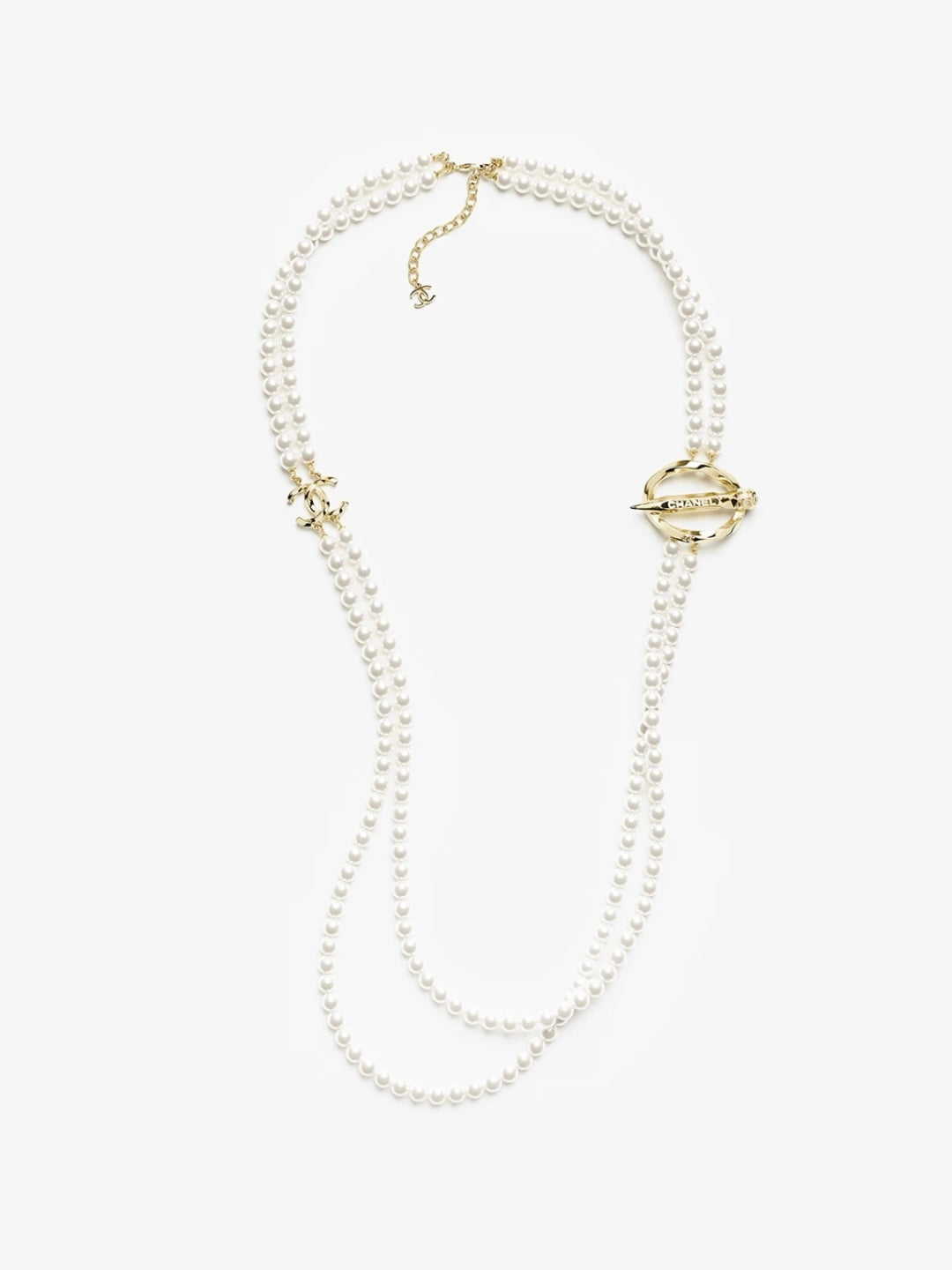 [⭐Aura]25K Pencil Double C Double-Layer Pearl Sweater Chain