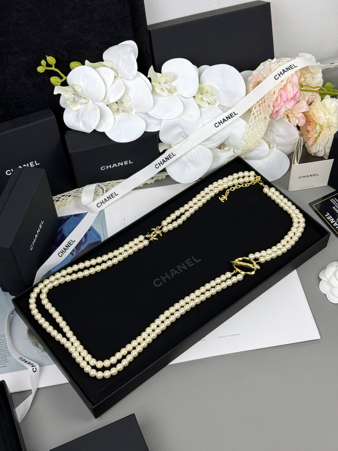 [⭐Aura]25K Pencil Double C Double-Layer Pearl Sweater Chain