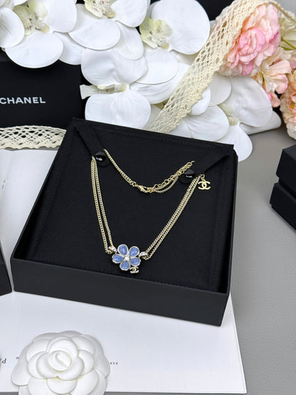 [⭐Aura]New Blue Floral Double-Layer Necklace