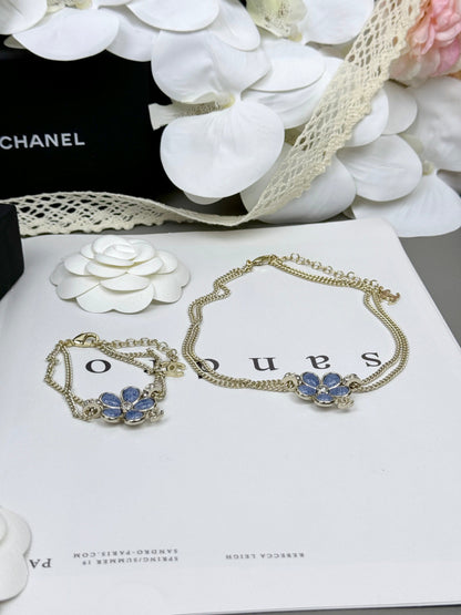 [⭐Aura]New Blue Floral Double-Layer Necklace