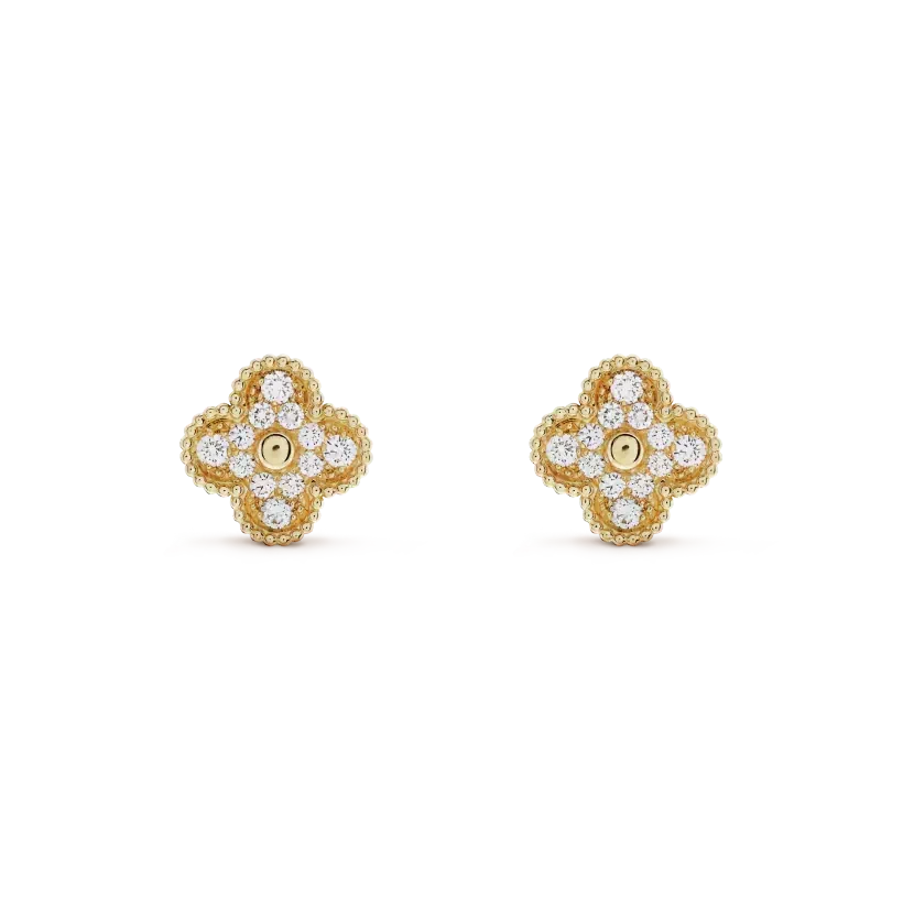 [⭐Aura]CLOVER MEDIUM 1 MOTIFS FUll DIAMOND EARRINGS