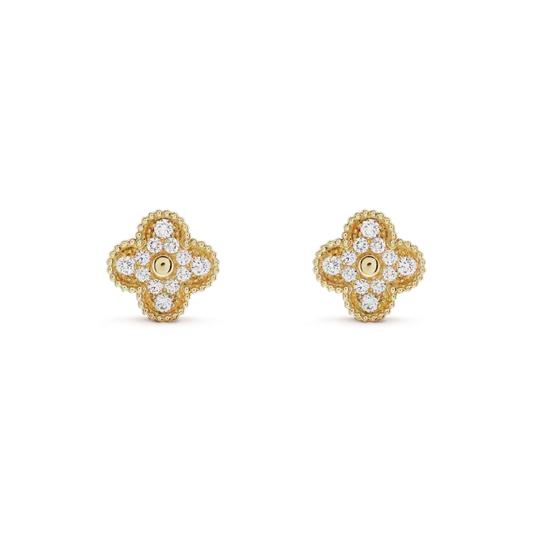 [⭐Aura]CLOVER MEDIUM 1 MOTIFS FUll DIAMOND EARRINGS