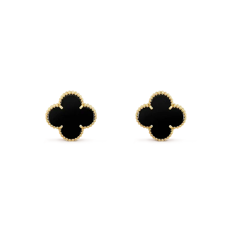 [⭐Aura]CLOVER MEDIUM 1 MOTIFS  ONYX STUD EARRINGS
