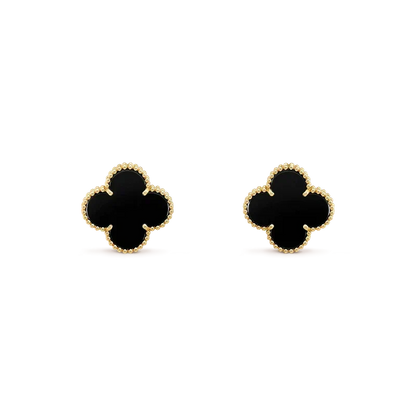 [⭐Aura]CLOVER MEDIUM 1 MOTIFS  ONYX STUD EARRINGS
