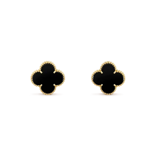 [⭐Aura]CLOVER MEDIUM 1 MOTIFS  ONYX STUD EARRINGS