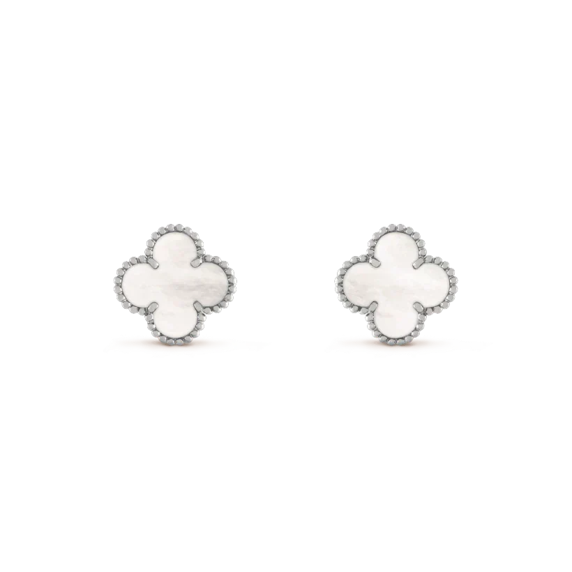 [⭐Aura]CLOVER MEDIUM 1 MOTIFS  WHITE MOP EARRINGS SILVER