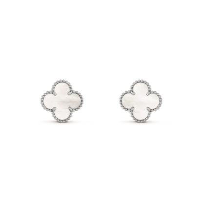 [⭐Aura]CLOVER MEDIUM 1 MOTIFS  WHITE MOP EARRINGS SILVER