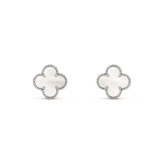 [⭐Aura]CLOVER MEDIUM 1 MOTIFS  WHITE MOP EARRINGS SILVER