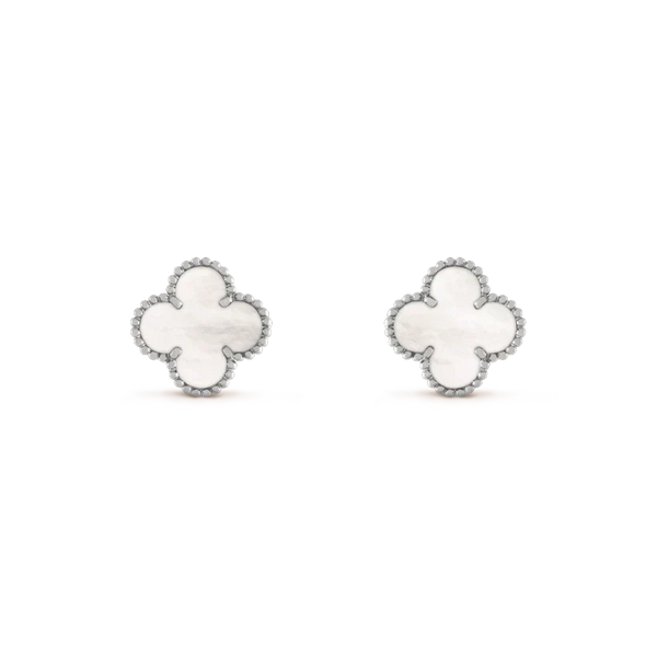 [⭐Aura]CLOVER MEDIUM 1 MOTIFS  WHITE MOP EARRINGS SILVER