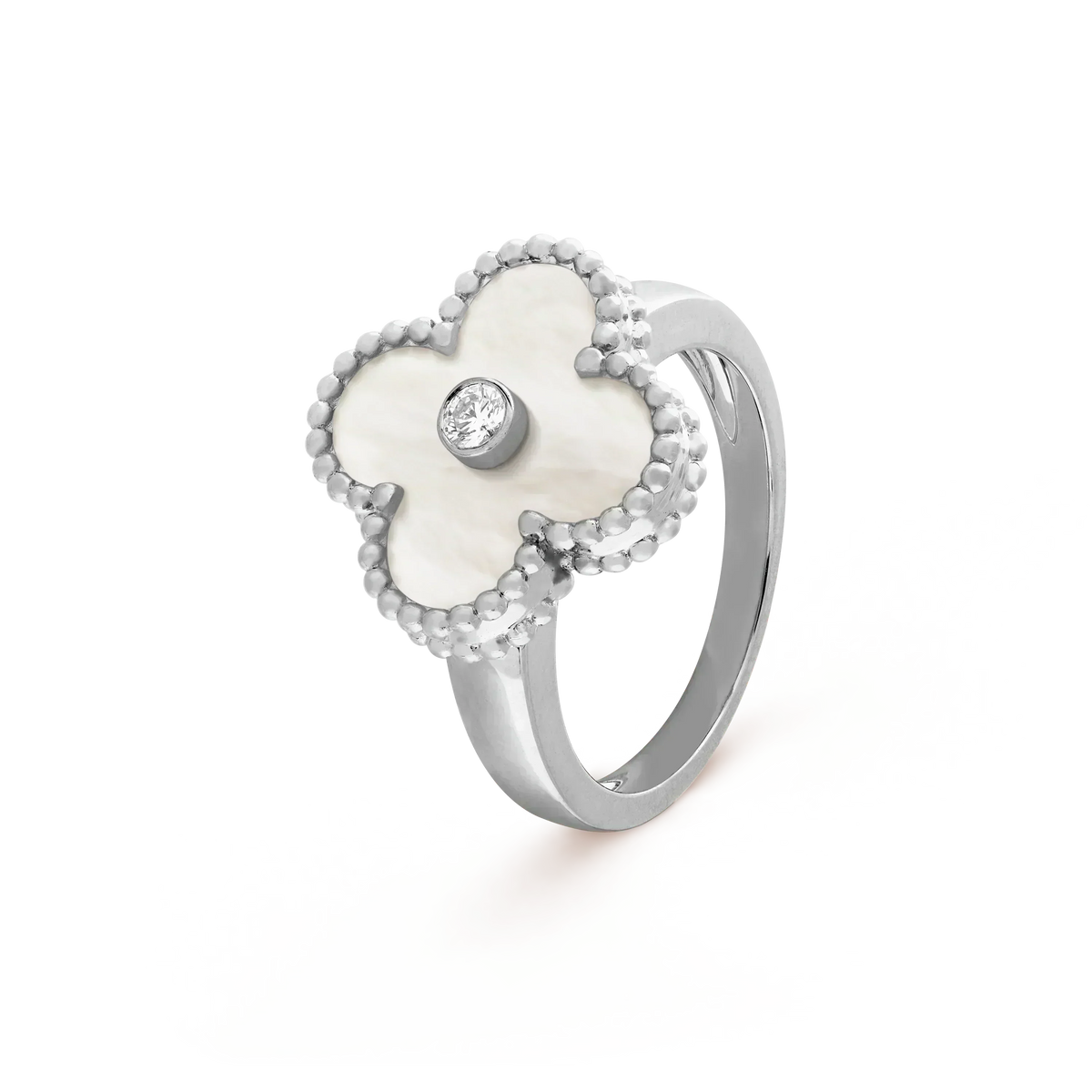 [⭐Aura]CLOVER SILVER MOP DIAMOND RING