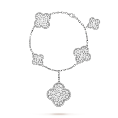 [⭐Aura]CLOVER 6 MOTIFS SILVER DIAMOND BRACELET