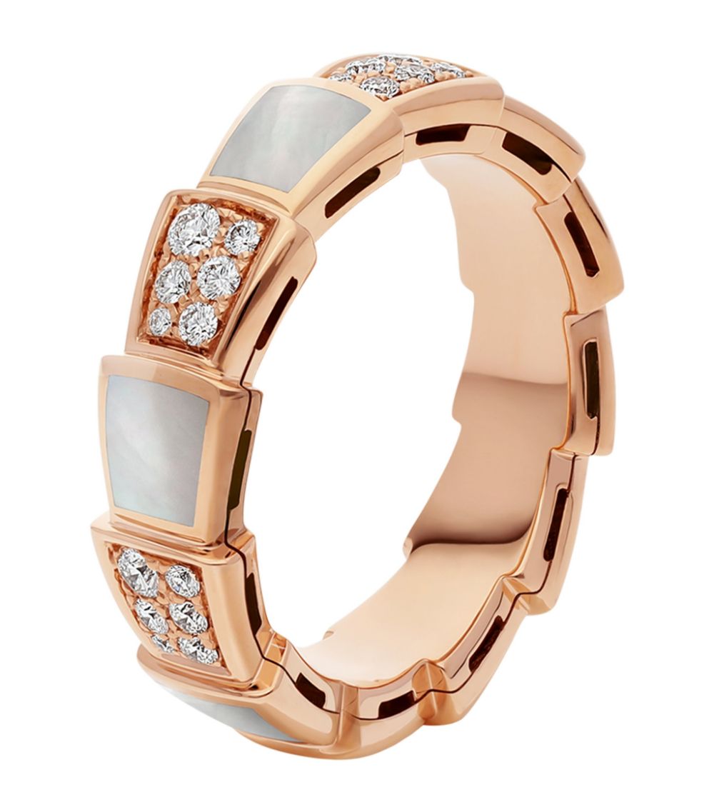 [⭐Aura]SERPENTI RING PINK GOLD MOP DIAMOND PAVED 4MM